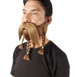HPO Adult Men's Auburn Brown Braided Vikings Beard And Mustache