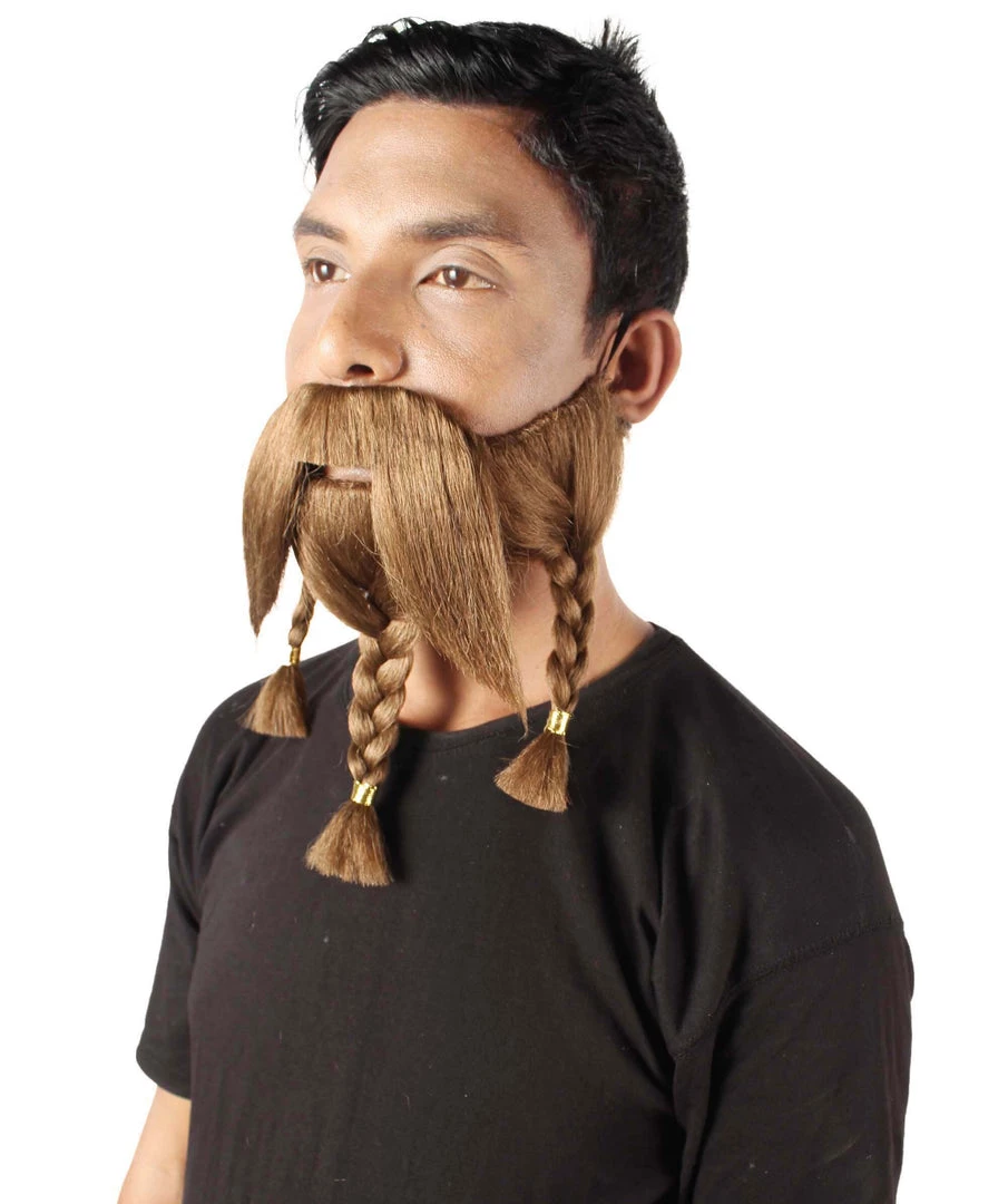 HPO Adult Men's Auburn Brown Braided Vikings Beard And Mustache