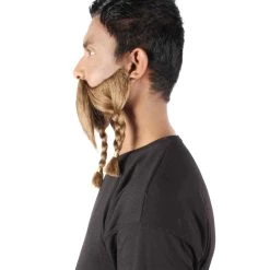 HPO Adult Men's Auburn Brown Braided Vikings Beard And Mustache