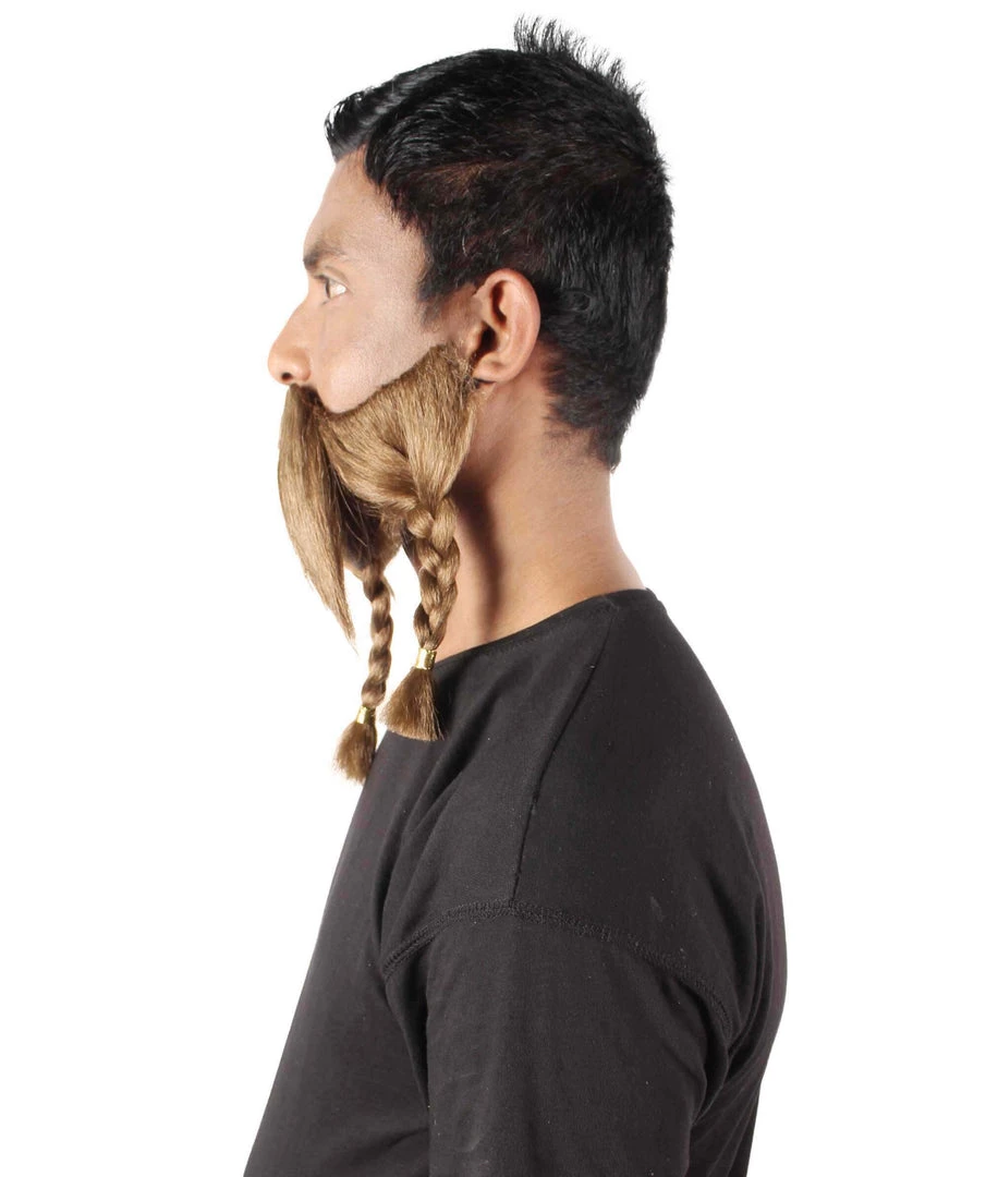 HPO Adult Men's Auburn Brown Braided Vikings Beard And Mustache