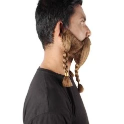 HPO Adult Men's Auburn Brown Braided Vikings Beard And Mustache