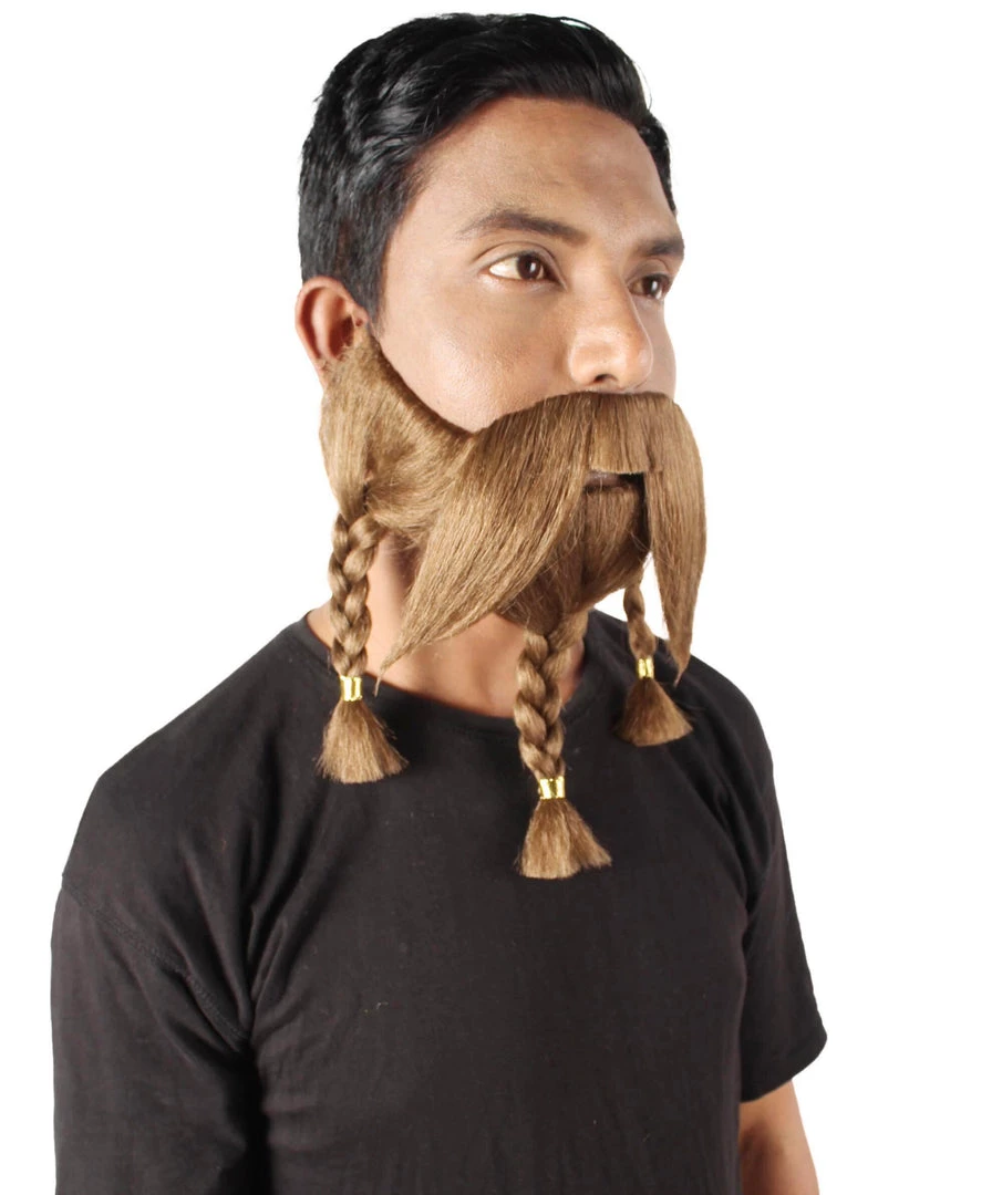 HPO Adult Men's Auburn Brown Braided Vikings Beard And Mustache