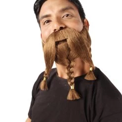 HPO Adult Men's Auburn Brown Braided Vikings Beard And Mustache