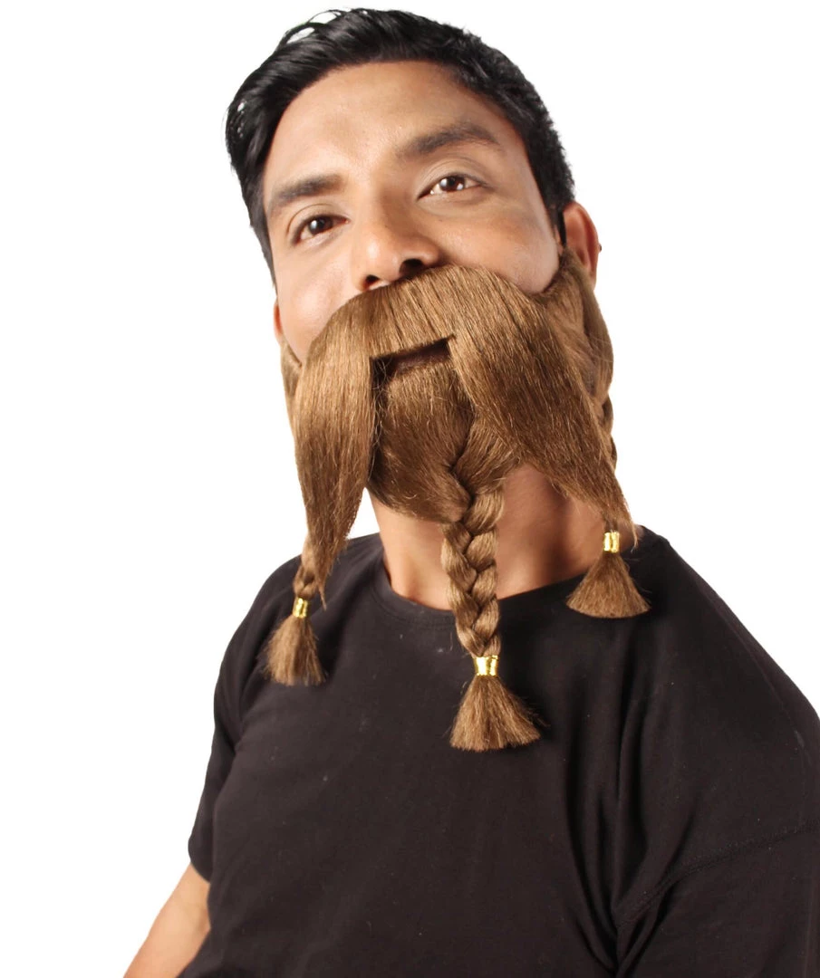 HPO Adult Men's Auburn Brown Braided Vikings Beard And Mustache
