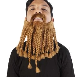 HPO Adult Men's Blonde Braided Vikings Beard And Mustache