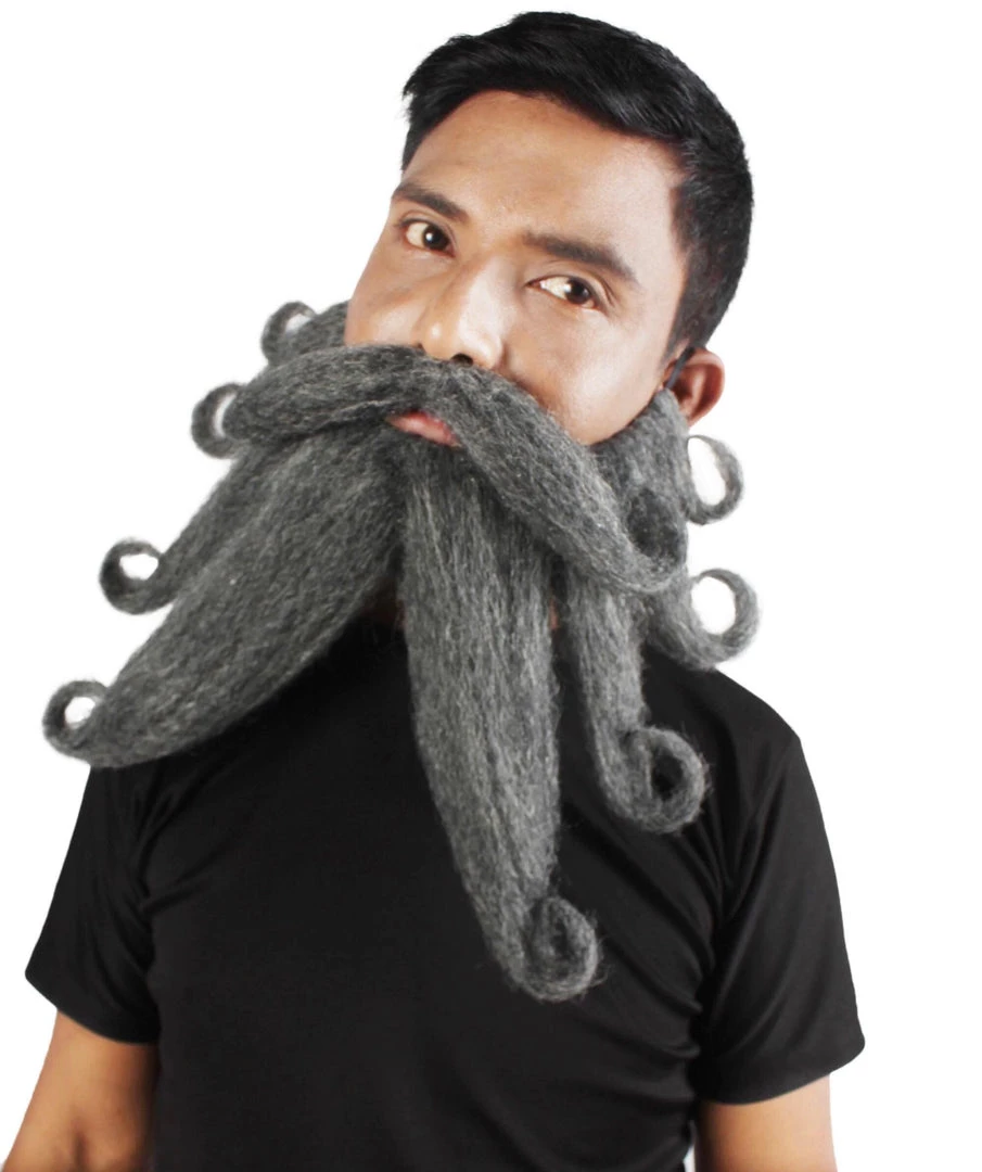 HPO Adult Men's Giant Ash Grey Pirates Davy Jones Mustache And Beard