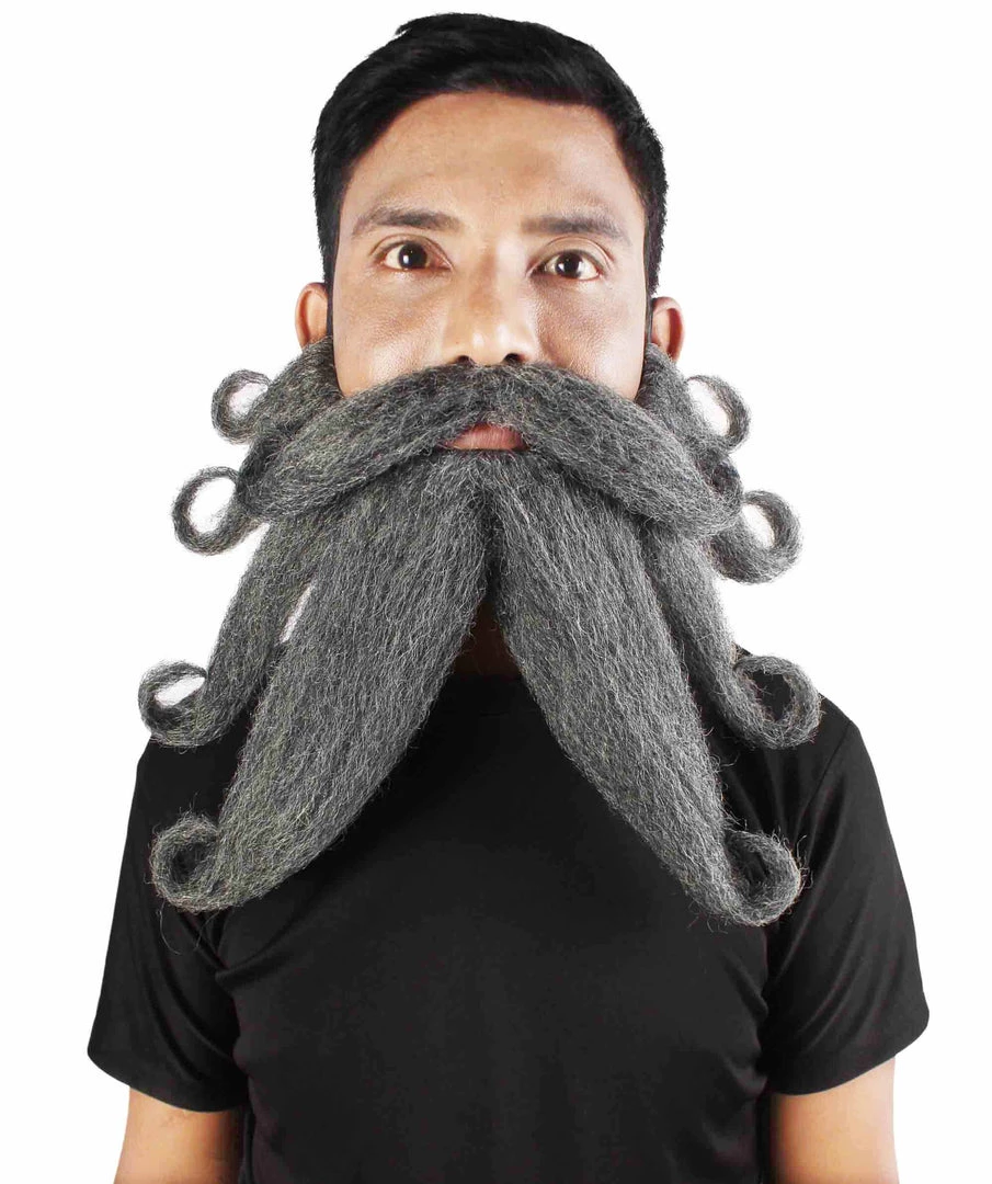 HPO Adult Men's Giant Ash Grey Pirates Davy Jones Mustache And Beard