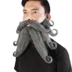 HPO Adult Men's Giant Ash Grey Pirates Davy Jones Mustache And Beard
