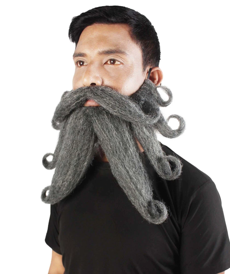 HPO Adult Men's Giant Ash Grey Pirates Davy Jones Mustache And Beard