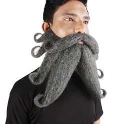 HPO Adult Men's Giant Ash Grey Pirates Davy Jones Mustache And Beard