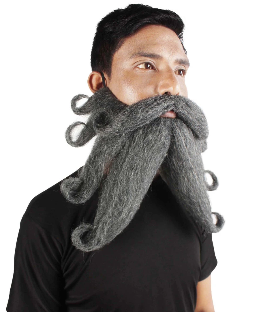 HPO Adult Men's Giant Ash Grey Pirates Davy Jones Mustache And Beard