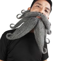 HPO Adult Men's Giant Ash Grey Pirates Davy Jones Mustache And Beard