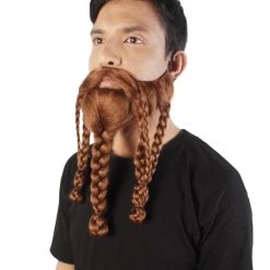 HPO Adult Men's Redish Brown Braided Viking Beard And Mustache