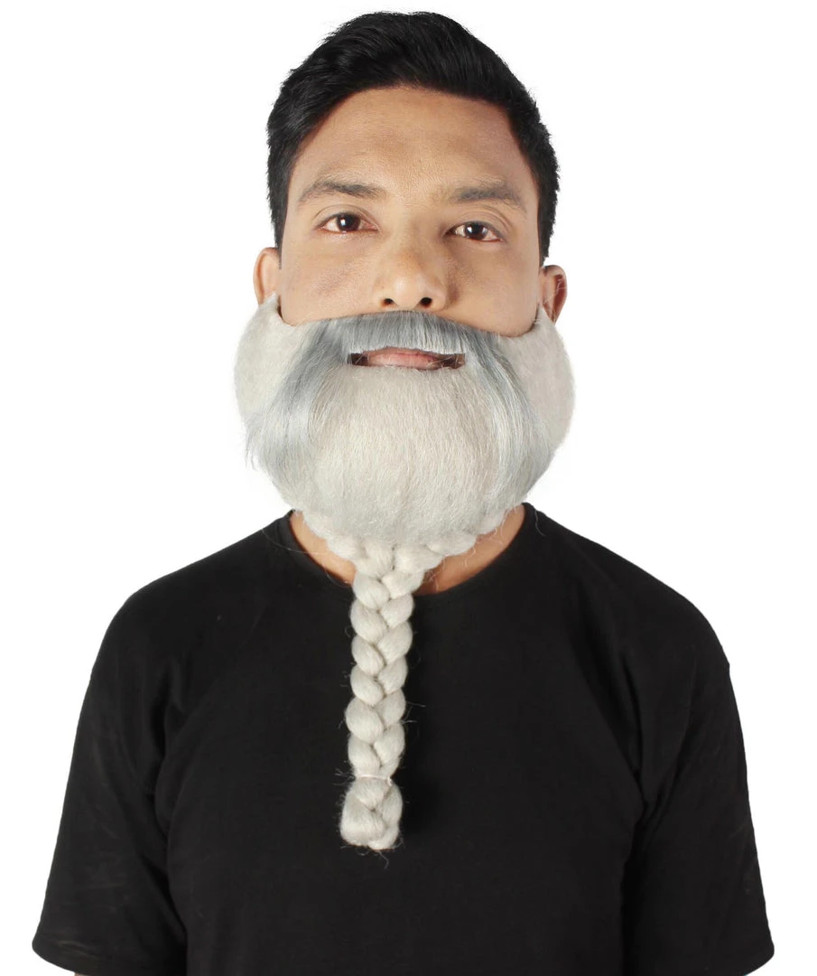 HPO Adult Men's Silver Braided Vikings Beard And Mustache