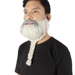 HPO Adult Men's Silver Braided Vikings Beard And Mustache