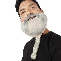 HPO Adult Men's Silver Braided Vikings Beard And Mustache
