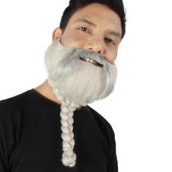HPO Adult Men's Silver Braided Vikings Beard And Mustache
