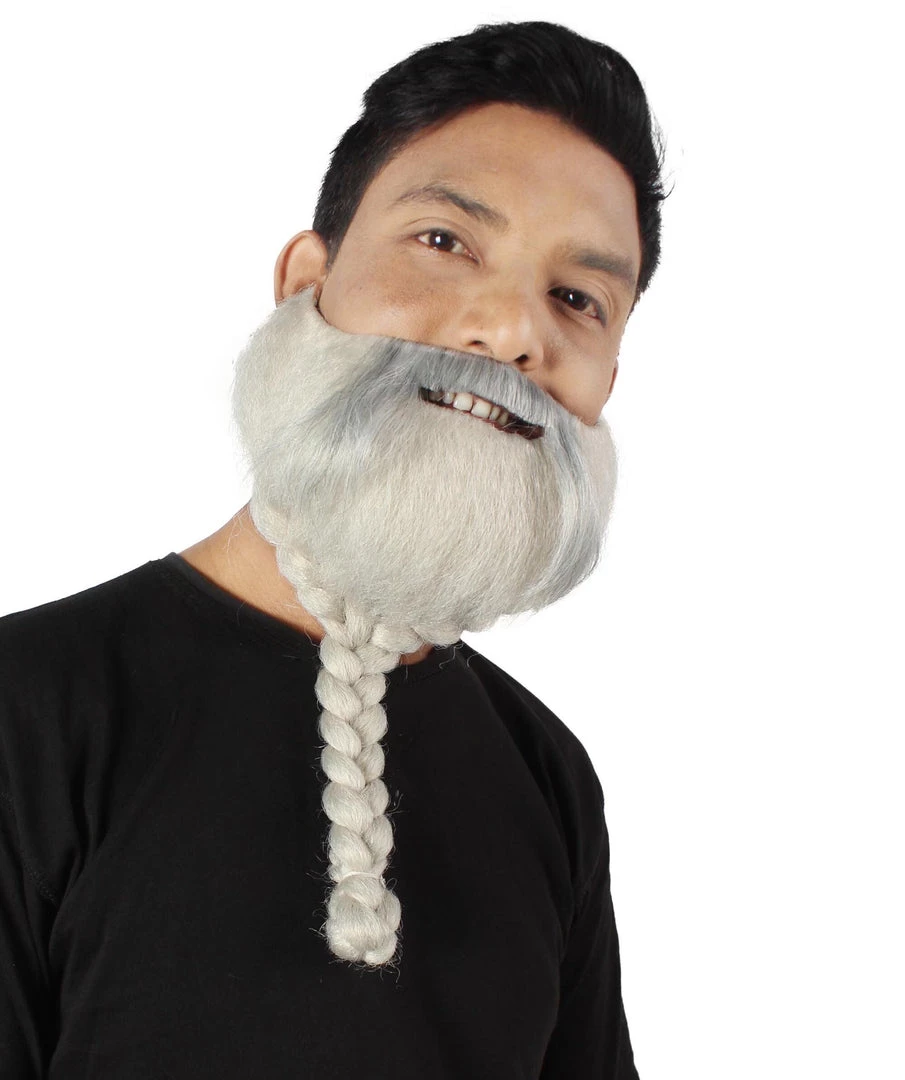 HPO Adult Men's Silver Braided Vikings Beard And Mustache