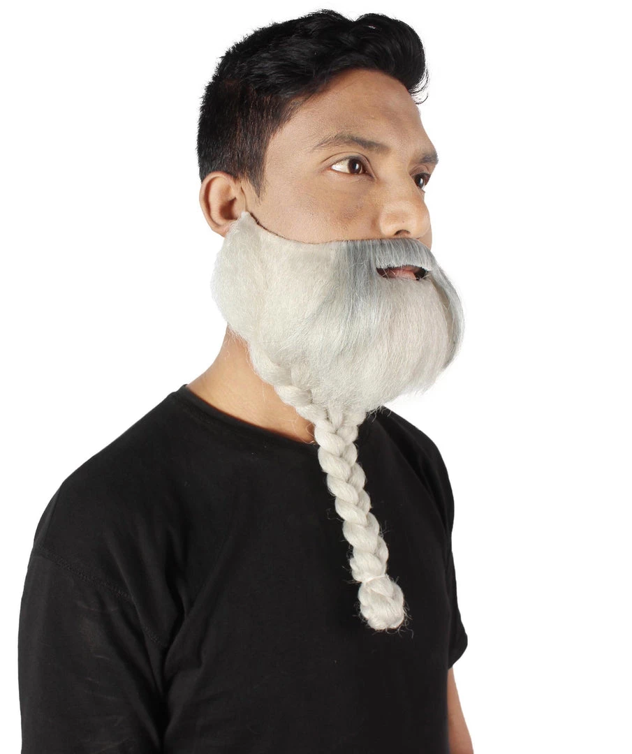 HPO Adult Men's Silver Braided Vikings Beard And Mustache