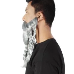 HPO Adult Men's Ash Grey Braided Vikings Beard And Giant Mustache