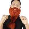 HPO Adult Men's Fake Human Hair Ginger Red Braided Vikings' Beard And Mustache