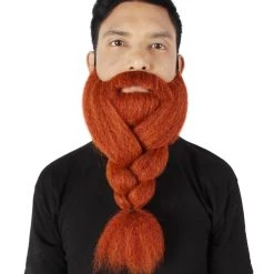 HPO Adult Men's Fake Human Hair Ginger Red Braided Vikings' Beard And Mustache