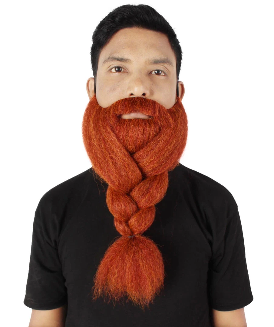 HPO Adult Men's Fake Human Hair Ginger Red Braided Vikings' Beard And Mustache