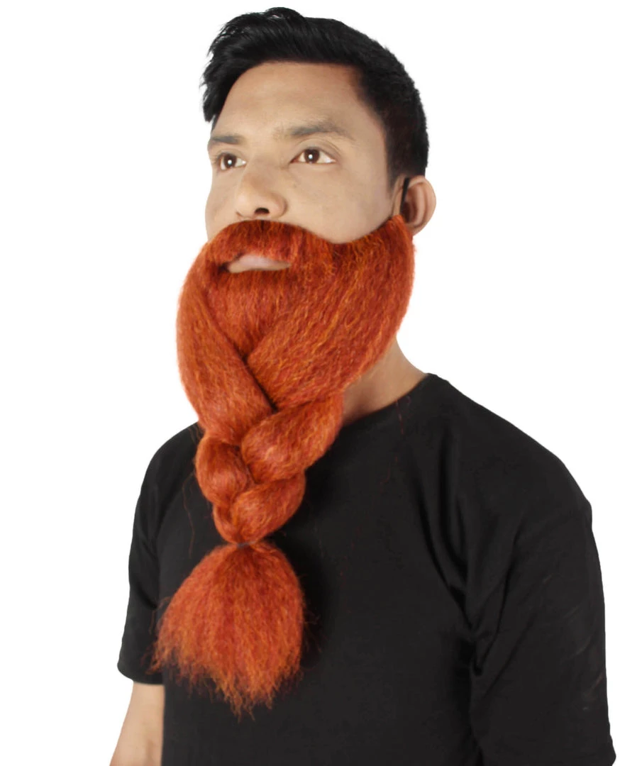 HPO Adult Men's Fake Human Hair Ginger Red Braided Vikings' Beard And Mustache