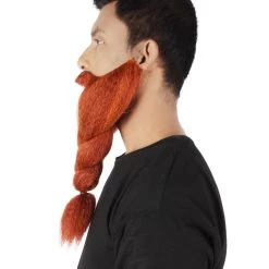 HPO Adult Men's Fake Human Hair Ginger Red Braided Vikings' Beard And Mustache