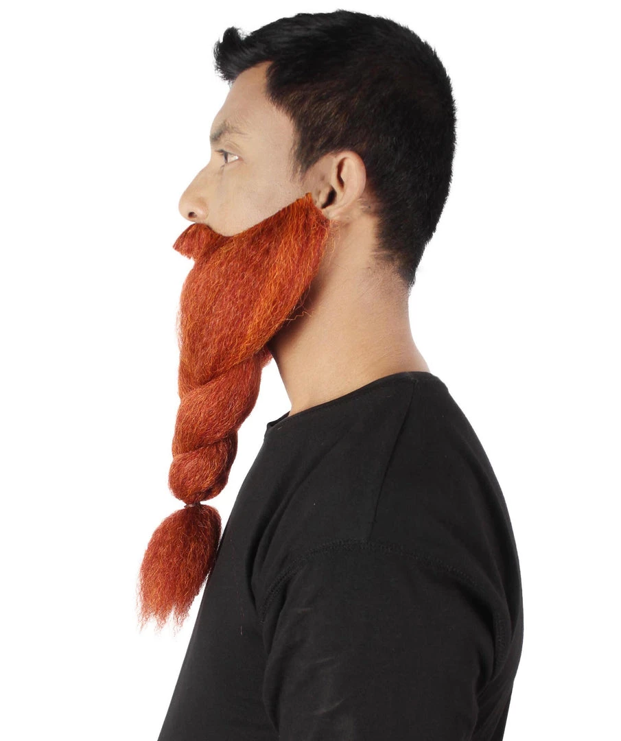 HPO Adult Men's Fake Human Hair Ginger Red Braided Vikings' Beard And Mustache