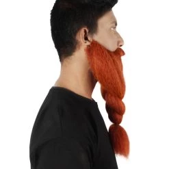HPO Adult Men's Fake Human Hair Ginger Red Braided Vikings' Beard And Mustache