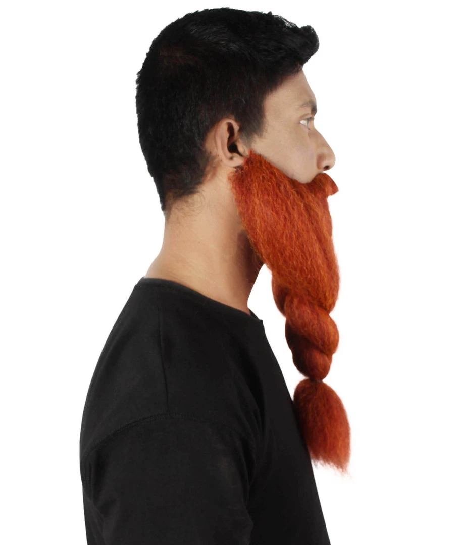 HPO Adult Men's Fake Human Hair Ginger Red Braided Vikings' Beard And Mustache