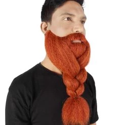HPO Adult Men's Fake Human Hair Ginger Red Braided Vikings' Beard And Mustache