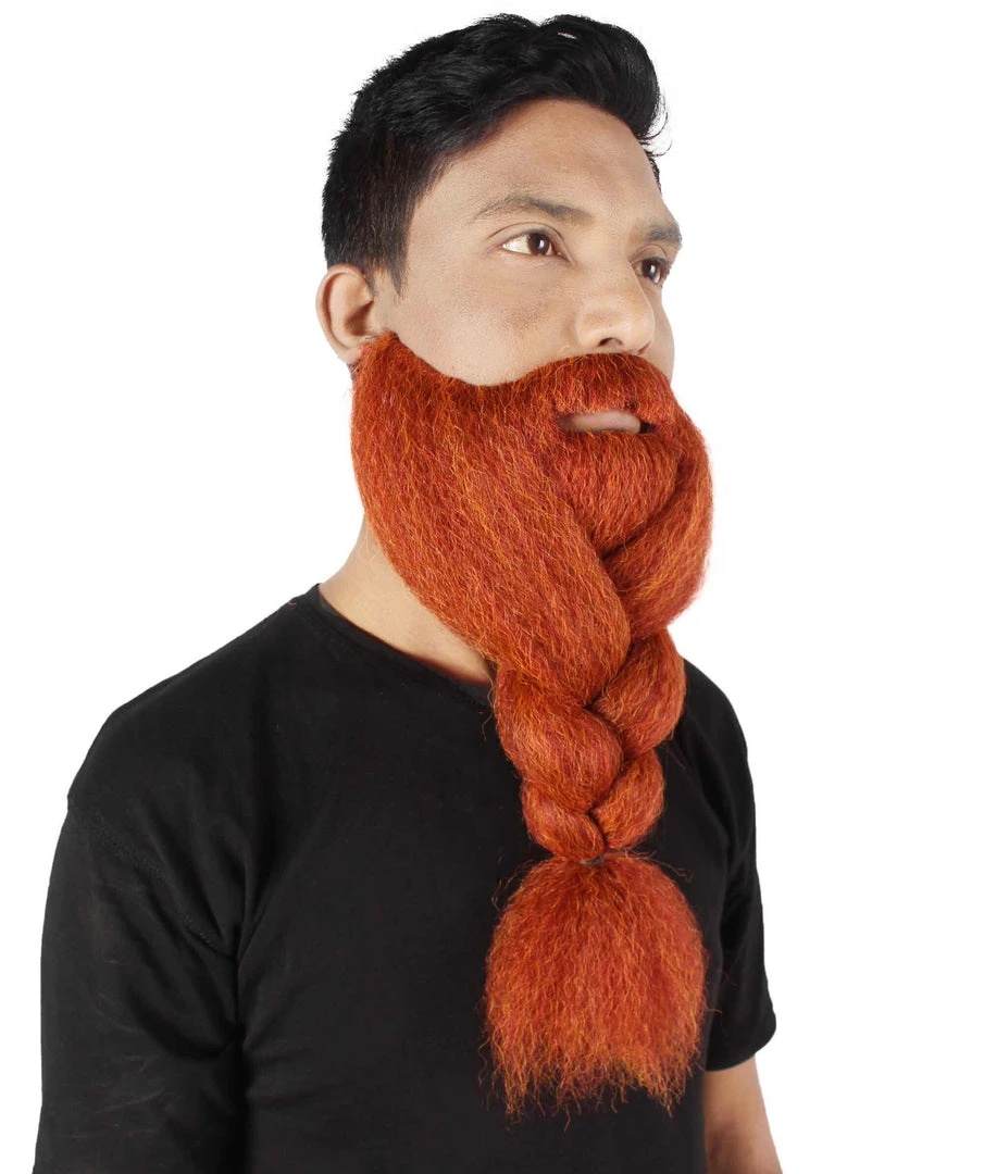 HPO Adult Men's Fake Human Hair Ginger Red Braided Vikings' Beard And Mustache