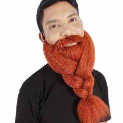 HPO Adult Men's Fake Human Hair Ginger Red Braided Vikings' Beard And Mustache