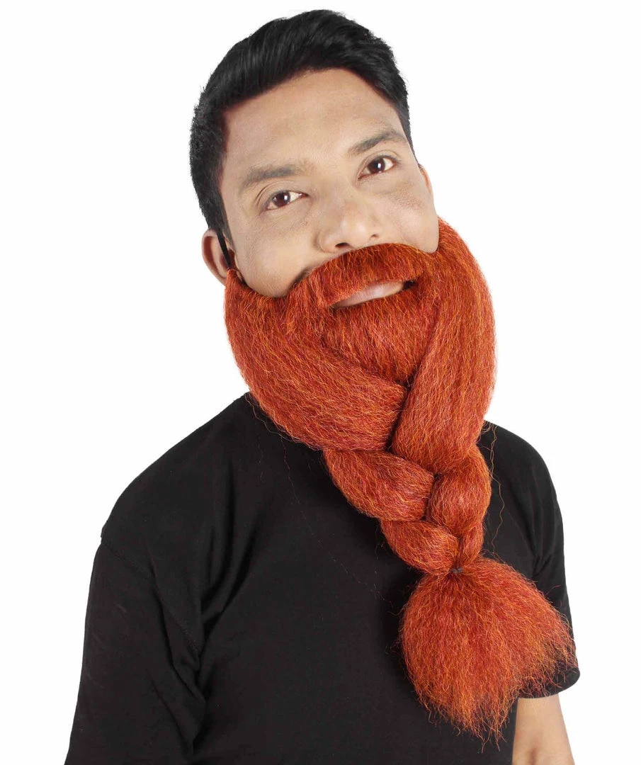 HPO Adult Men's Fake Human Hair Ginger Red Braided Vikings' Beard And Mustache