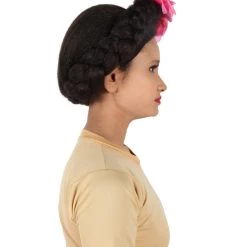 HPO Adult Women’s Mexican Artist Frida Black / Pink Floral Braided Wig