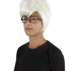 HPO Adult Men’s 50s Famous Unruly Pop Art Artist Messy White Wig With Glasses
