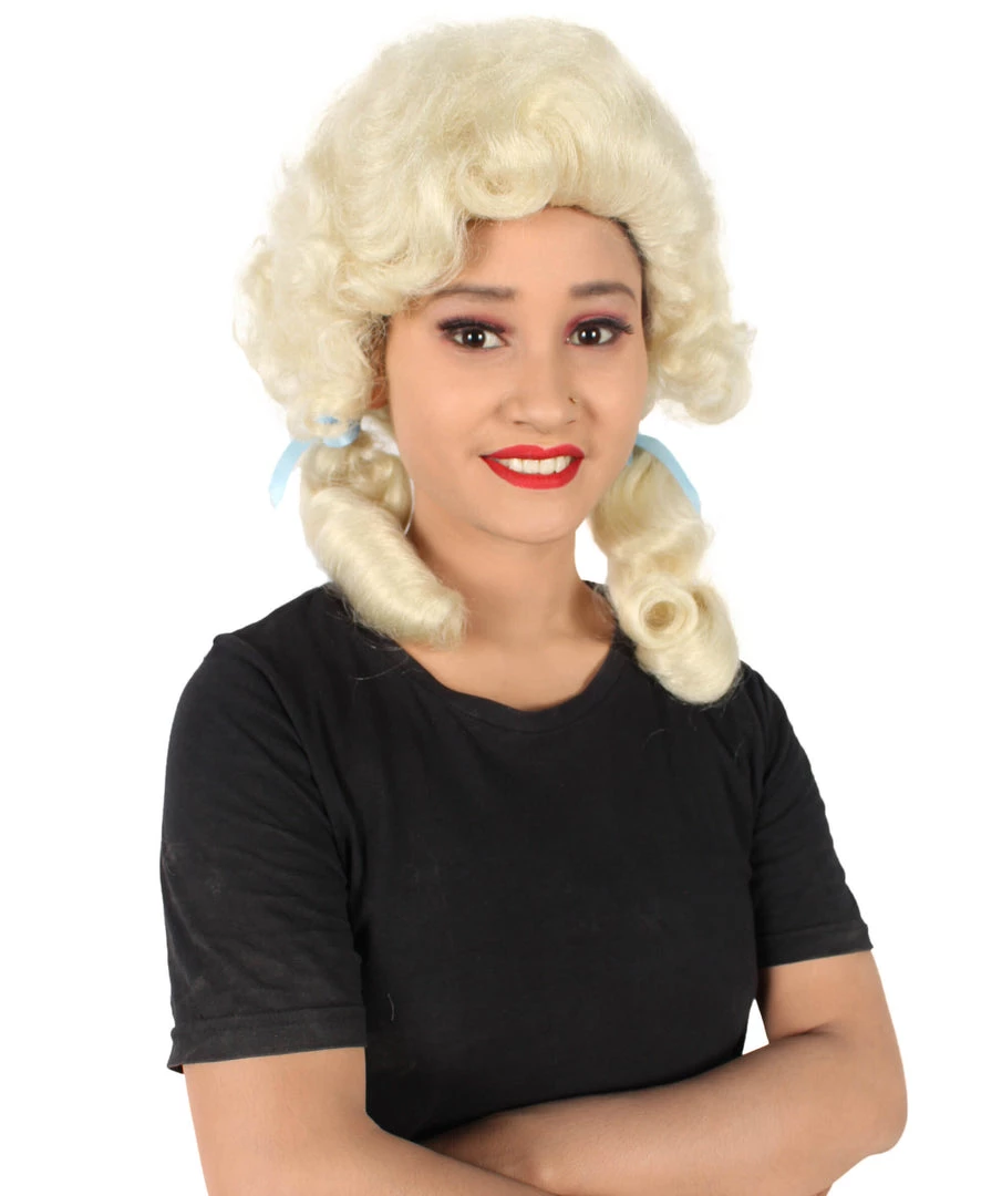 Men's HPO Adult Women’s Classic Elly May Clampet Blonde Wig With Two Blue Hair Ribbons