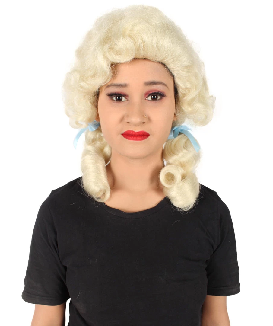 Men's HPO Adult Women’s Classic Elly May Clampet Blonde Wig With Two Blue Hair Ribbons