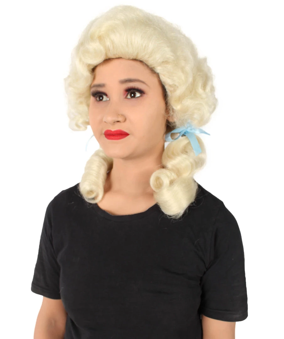 Men's HPO Adult Women’s Classic Elly May Clampet Blonde Wig With Two Blue Hair Ribbons