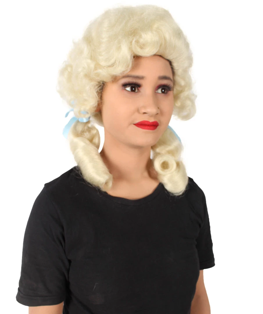 Men's HPO Adult Women’s Classic Elly May Clampet Blonde Wig With Two Blue Hair Ribbons