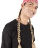 Men's HPO Adult Unisex Legendary Country Singer Long Braids Attached To Red Floral Bandana