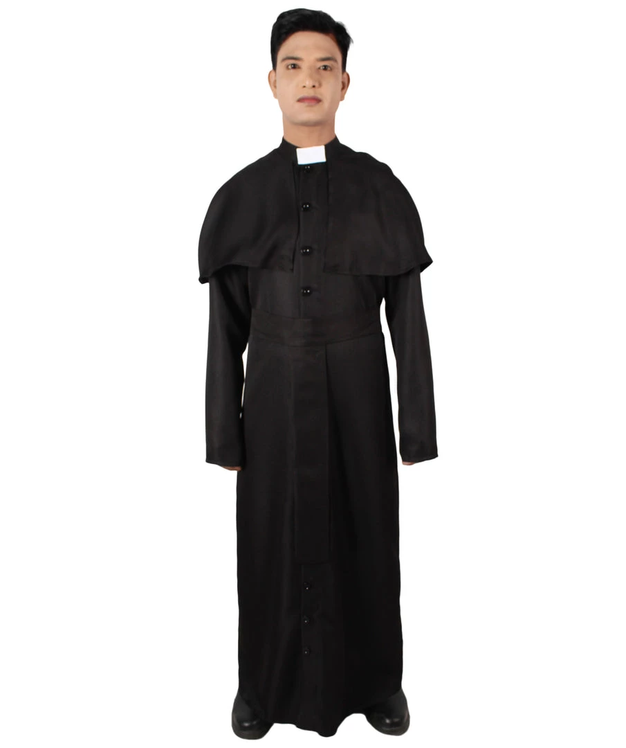 HPO Men's Adult Men’s Priest Black Cassock Clerical Collar & Shoulder Mantle Costume