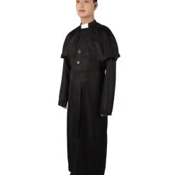 HPO Men's Adult Men’s Priest Black Cassock Clerical Collar & Shoulder Mantle Costume