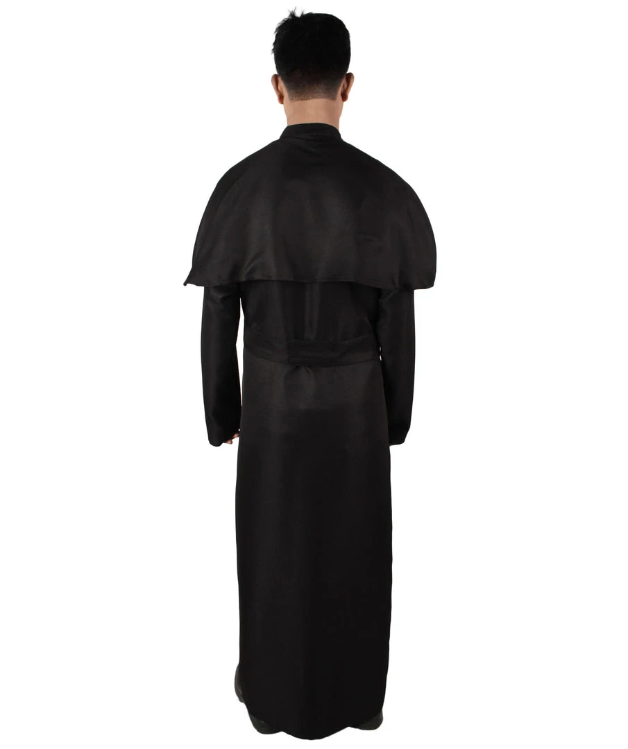 HPO Men's Adult Men’s Priest Black Cassock Clerical Collar & Shoulder Mantle Costume