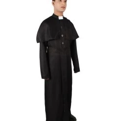 HPO Men's Adult Men’s Priest Black Cassock Clerical Collar & Shoulder Mantle Costume