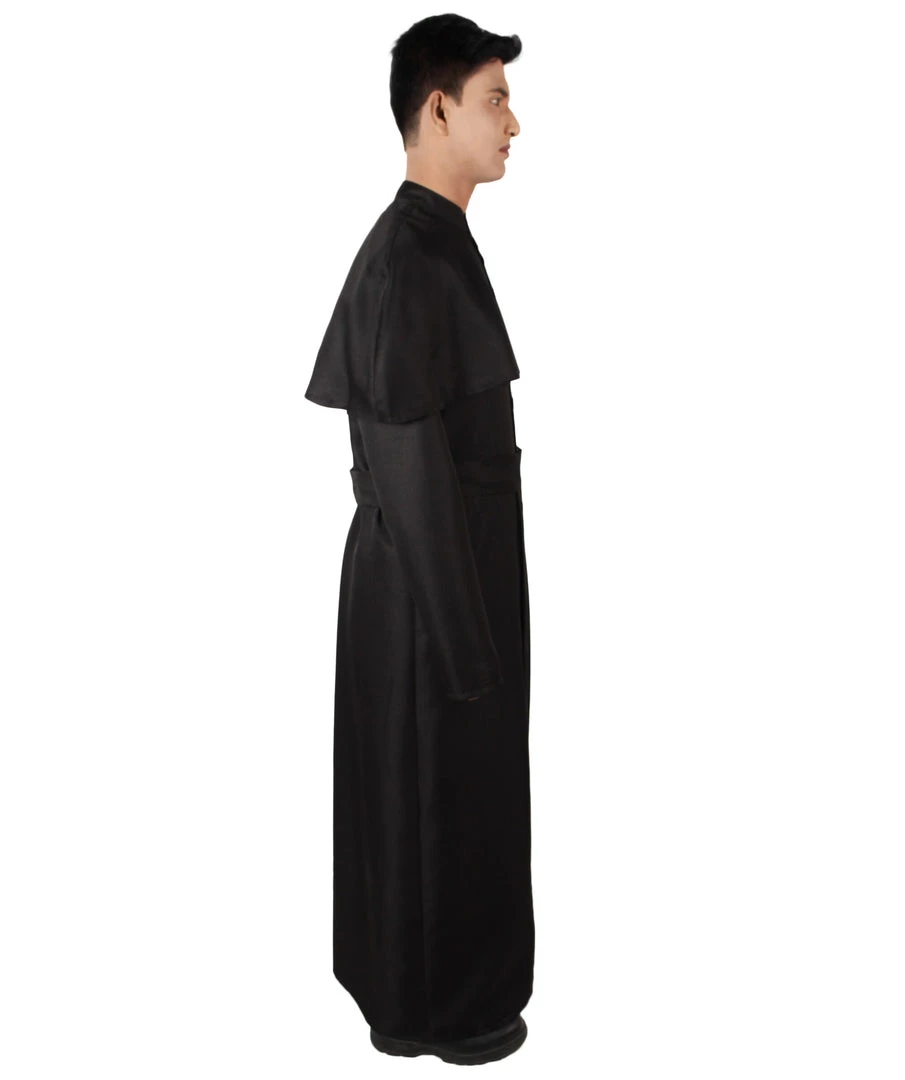 HPO Men's Adult Men’s Priest Black Cassock Clerical Collar & Shoulder Mantle Costume