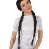 HPO Men's Adult Women’s Black Tomb Raider Braided Pigtail Wig