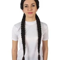 HPO Men's Adult Women’s Black Tomb Raider Braided Pigtail Wig